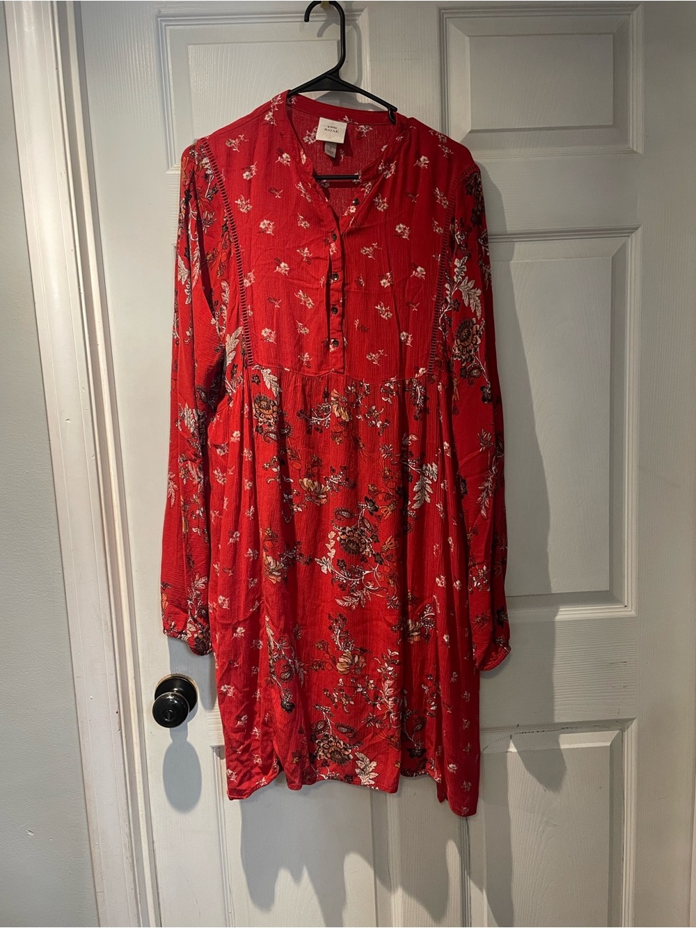 Knox Rose Red Boho Floral Long-Sleeve Tunic Dress Small